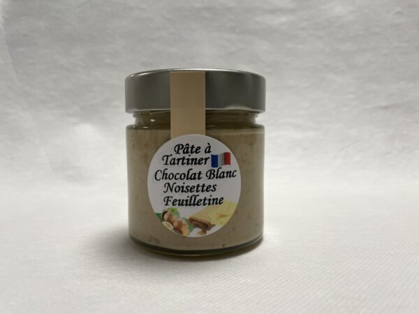 Pâte à tartiner chocolat blanc noisettes feuilletine